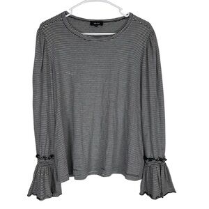 ME+EM Womens 10 Black White Striped Long Flare Sleeve Top Shirt Blouse Casual